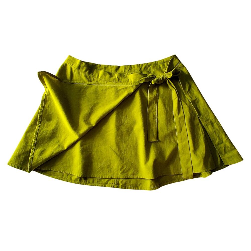 A New Day Lime Green Mini Skirt Elastic Waist Medium Size Cotton & Rayon Blend - Picture 2 of 10